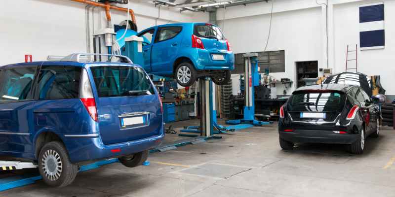 Cars in a repair garage