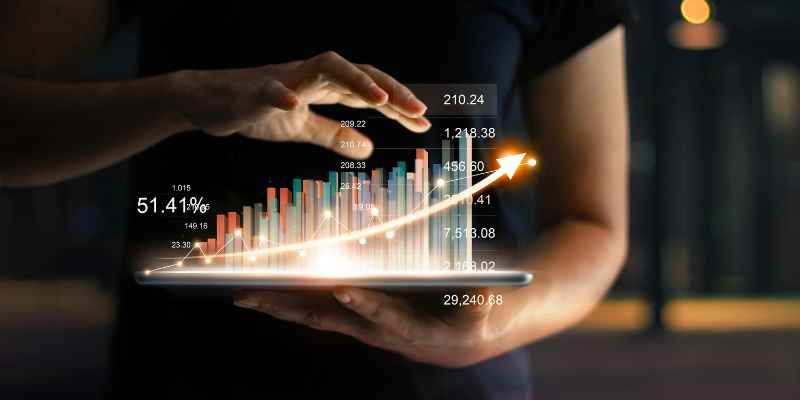 Tablet with rising graph